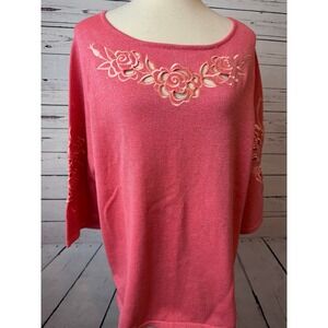 Bob Mackie Wearable Art Floral Embroidered Cutout Shirt XL Extra Large NWT Rose